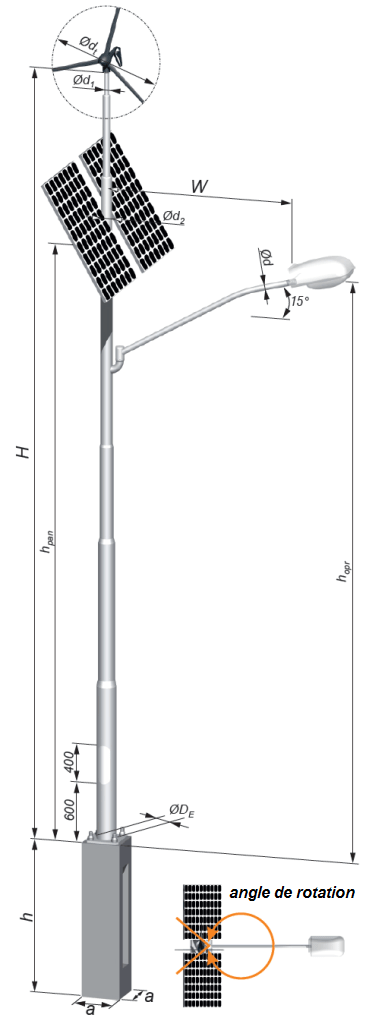 mât d’éclairage avec panneau solaire